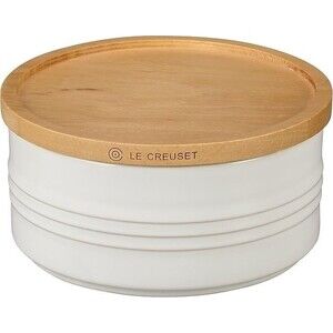 Le Creuset Stoneware Small Canister with Wood Lid 23 oz 680 ml White NEW NIB